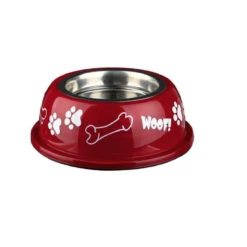 Edelstahlnapf Mit Kunststoffhalter 0,25 L ROT